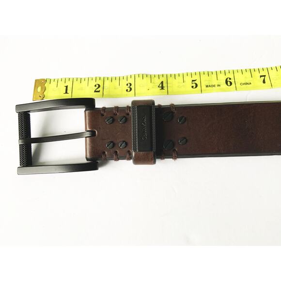 Calvin Klein Brown Leather Belt Black Square Buckle Size 32 Z22 - Picture 6 of 8